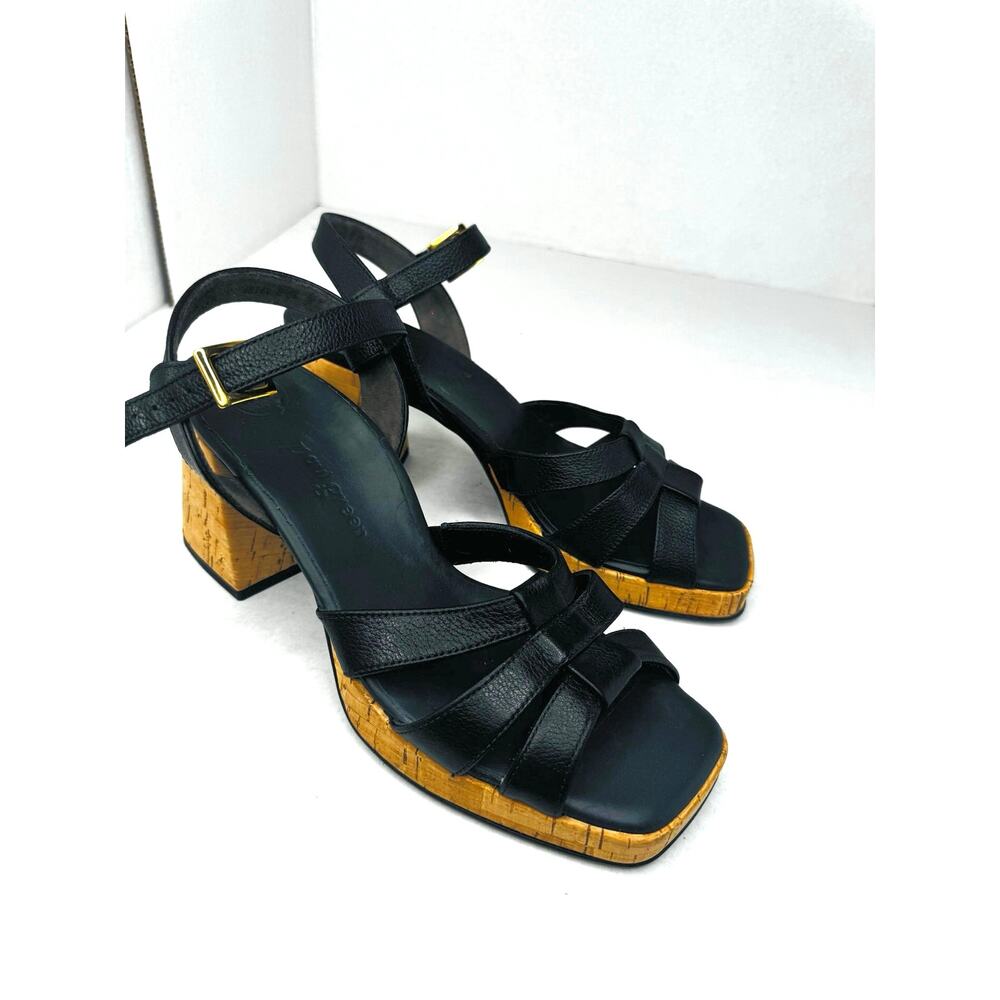 Paul Green Tina Fisherman Sandals Black Leather Minimal Size US 9.5 UK 7